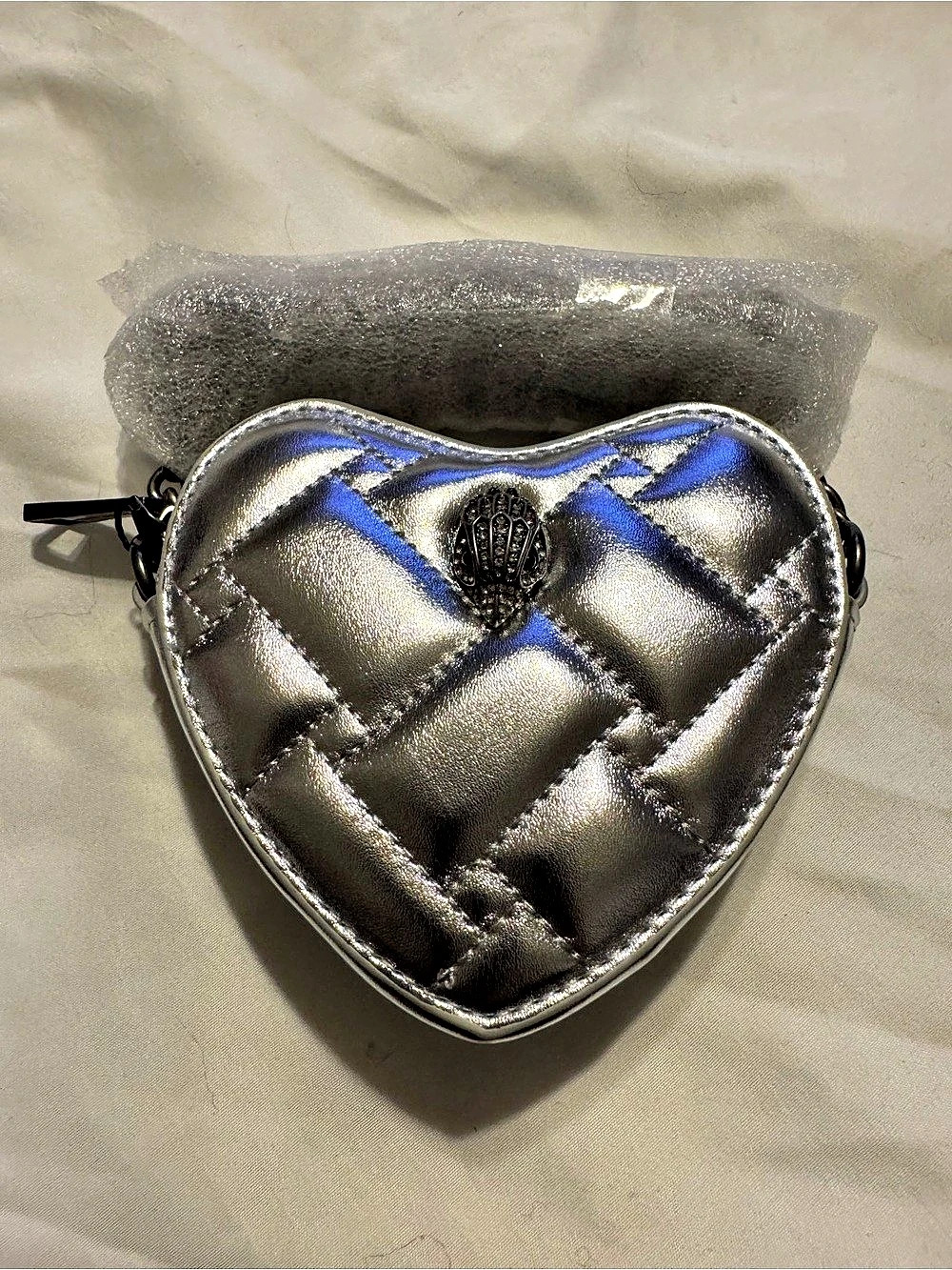 KURT GEIGER LONDON Kensington Quilted Heart Crossbody Bag Silver NWT